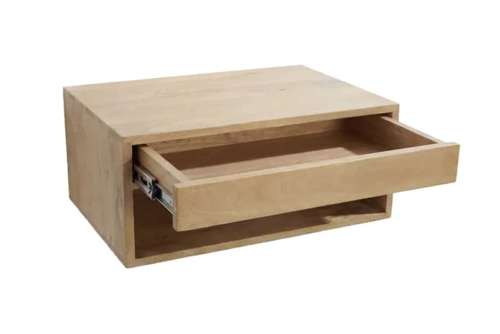 Hängender Nachttisch PURE 50cm natur Mangoholz cream finish Wandregal Schublade