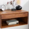 Hängender Nachttisch PURE 50cm braun Sheesham Massivholz stone finish Regal Schublade