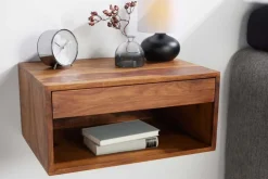 Hängender Nachttisch PURE 50cm braun Sheesham Massivholz stone finish Regal Schublade