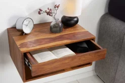 Hängender Nachttisch PURE 50cm braun Sheesham Massivholz stone finish Regal Schublade