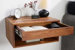 Hängender Nachttisch PURE 50cm braun Sheesham Massivholz stone finish Regal Schublade