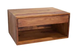 Hängender Nachttisch PURE 50cm braun Sheesham Massivholz stone finish Regal Schublade