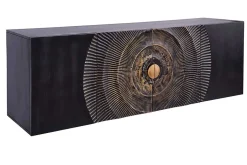 Hängendes Sideboard GOLDEN SUNSET 180cm schwarz mit 3D Schnitzereien gold massiv Mangoholz handmade