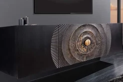 Hängendes Sideboard GOLDEN SUNSET 180cm schwarz mit 3D Schnitzereien gold massiv Mangoholz handmade