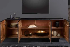 Hängendes Sideboard GOLDEN SUNSET 180cm schwarz mit 3D Schnitzereien gold massiv Mangoholz handmade