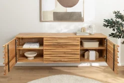 Hängendes Sideboard RELIEF 175cm natur Akazie Massivholz mit Schubladen