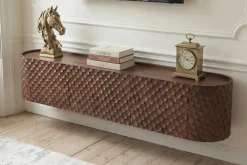 Hängendes TV-Board ADLON 160cm braun Mangoholz massive 3D-Front in Wabenstruktur