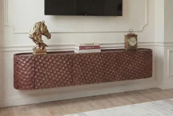 Hängendes TV-Board ADLON 160cm braun Mangoholz massive 3D-Front in Wabenstruktur