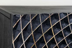Hängendes TV-Board ILLUSION 160cm schwarz Mangoholz Massivholz mit 3D Schnitzereien gold