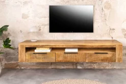 Hängendes TV-Board IRON CRAFT 160cm natur Mango Massivholz drei Schubladen Lowboard