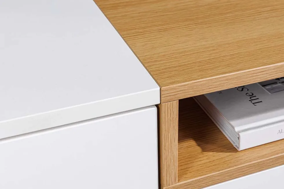 Hängendes TV-Board LOFT 160cm weiß natur drei Fächer mit Schublade