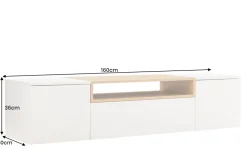 Hängendes TV-Board LOFT 160cm weiß natur drei Fächer mit Schublade