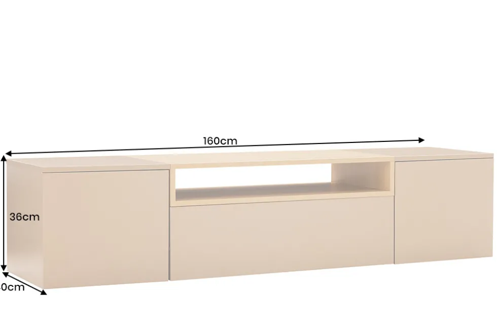 Hängendes TV-Board LOFT 160cm natur grau beige greige drei Fächer mit Schublade
