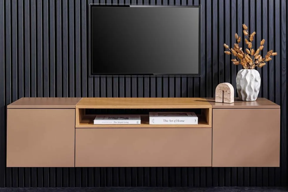 Hängendes TV-Board LOFT 160cm natur grau beige greige drei Fächer mit Schublade