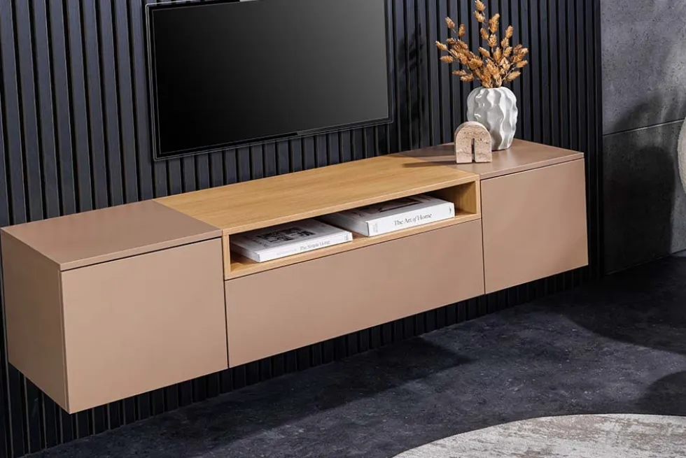 Hängendes TV-Board LOFT 160cm natur grau beige greige drei Fächer mit Schublade