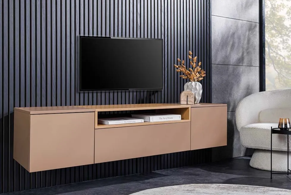 Hängendes TV-Board LOFT 160cm natur grau beige greige drei Fächer mit Schublade