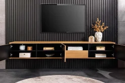 Hängendes TV-Board LOFT 200cm natur schwarz sieben Fächer mit Schublade