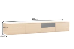 Hängendes TV-Board LOFT 200cm natur schwarz sieben Fächer mit Schublade