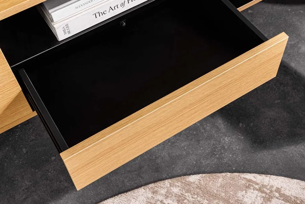 Hängendes TV-Board LOFT 200cm natur schwarz sieben Fächer mit Schublade