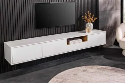 Hängendes TV-Board LOFT 200cm weiß natur sieben Fächer mit Schublade