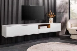 Hängendes TV-Board LOFT 200cm weiß natur sieben Fächer mit Schublade