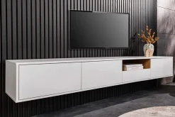 Hängendes TV-Board LOFT 200cm weiß natur sieben Fächer mit Schublade