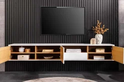 Hängendes TV-Board LOFT 200cm weiß natur sieben Fächer mit Schublade