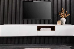 Hängendes TV-Board LOFT 200cm weiß natur sieben Fächer mit Schublade