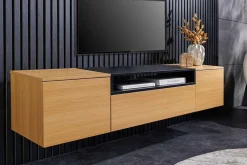 Hängendes TV-Board LOFT 160cm natur schwarz drei Fächer mit Schublade