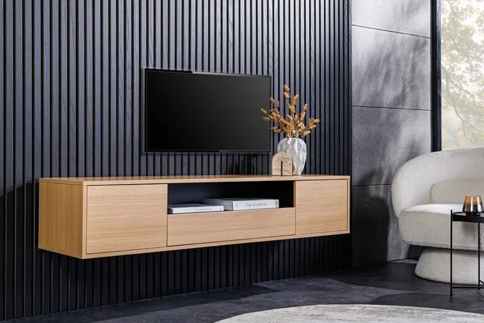 Hängendes TV-Board LOFT 150cm natur schwarz fünf Fächer mit Schublade