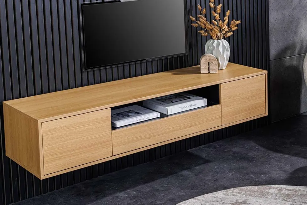 Hängendes TV-Board LOFT 150cm natur schwarz fünf Fächer mit Schublade