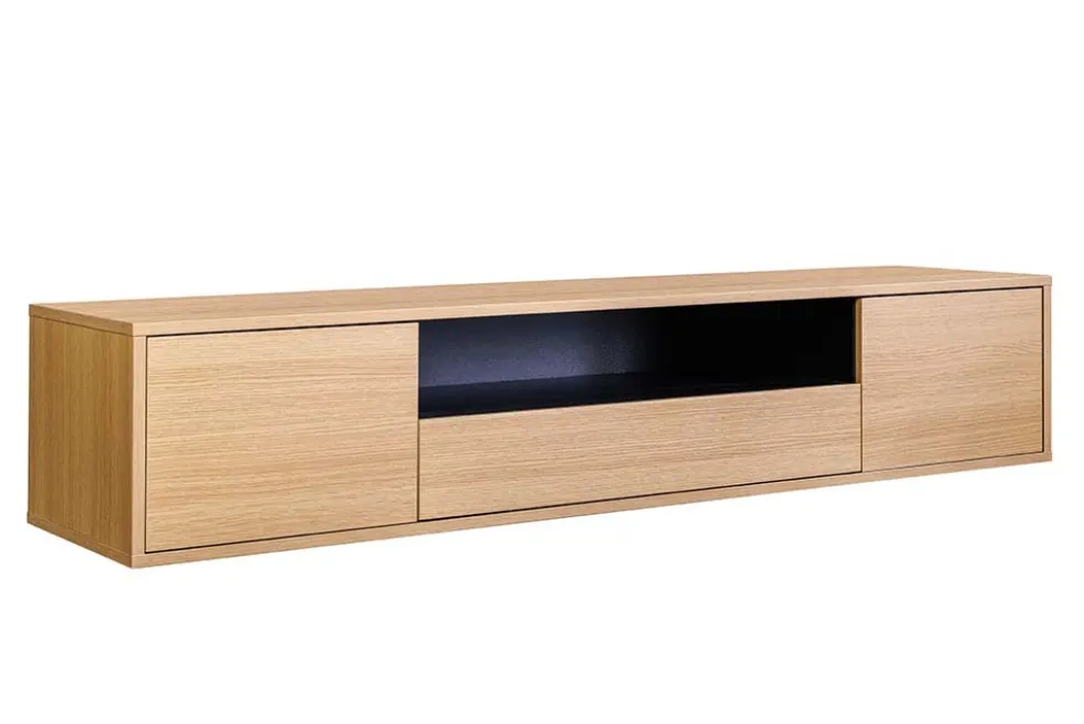 Hängendes TV-Board LOFT 150cm natur schwarz fünf Fächer mit Schublade