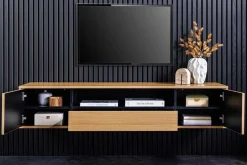 Hängendes TV-Board LOFT 150cm natur schwarz fünf Fächer mit Schublade