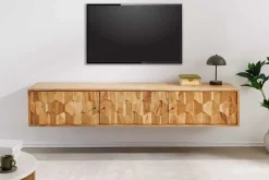 Hängendes TV-Board MYSTIC LIVING 160cm Akazie natur 3D Oberfläche Massivholz