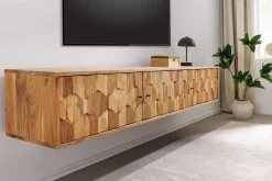 Hängendes TV-Board MYSTIC LIVING 160cm Akazie natur 3D Oberfläche Massivholz