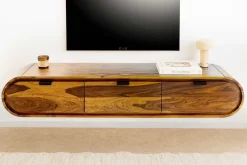 Hängendes TV-Board ORGANIC 160cm braun stone finish Sheeshamholz massiv mit Schubladen