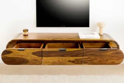 Hängendes TV-Board ORGANIC 160cm braun stone finish Sheeshamholz massiv mit Schubladen