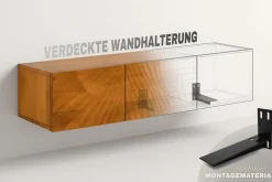 Hängendes TV-Board ORGANIC 160cm braun stone finish Sheeshamholz massiv mit Schubladen