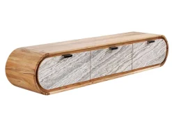 Hängendes TV-Board ORGANIC 160cm natur Akazie schwarz weiß Steinfurnier Schubladen