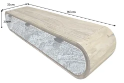 Hängendes TV-Board ORGANIC 160cm natur Akazie schwarz weiß Steinfurnier Schubladen