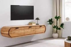 Hängendes TV-Board ORGANIC 160cm natur Akazienholz massiv handmade mit Schubladen