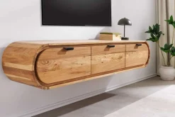 Hängendes TV-Board ORGANIC 160cm natur Akazienholz massiv handmade mit Schubladen
