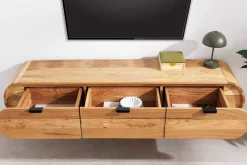 Hängendes TV-Board ORGANIC 160cm natur Akazienholz massiv handmade mit Schubladen