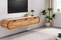 Hängendes TV-Board ORGANIC 160cm natur Akazienholz massiv handmade mit Schubladen