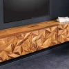 Hängendes TV-Lowboard ALPINE 160cm braun Sheesham Massivholz stone finish Metall gold