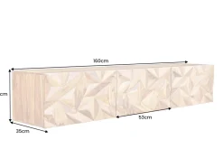 Hängendes TV-Lowboard ALPINE 160cm braun Sheesham Massivholz stone finish Metall gold