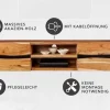 Hängendes TV-Lowboard AMAZONAS 160cm natur Akazie Massivholz Baumkante Metall schwarz