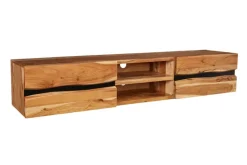 Hängendes TV-Lowboard AMAZONAS 160cm natur Akazie Massivholz Baumkante Metall schwarz