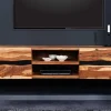 Hängendes TV-Lowboard AMAZONAS 160cm braun Sheesham Massivholz Baumkante Metall schwarz