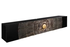Hängendes TV-Lowboard GOLDEN SUNSET 160cm Mangoholz schwarz mit 3D Schnitzereien gold handmade